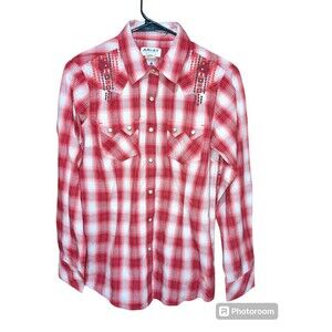 Ariat Real Ruby Western Womens Embroidered Plaid Shirt. Size S/P Pearl Snaps